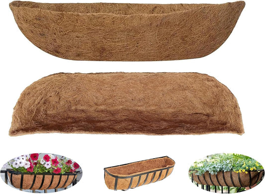 30 inch Replaceable Coco Liner for Railing Basket Horse Trough Coco Liner for Window Box, Coco Liner for Fence Flower Baskets 100% Natural Coir Liners for Basket (30 in / 2Pcs)
