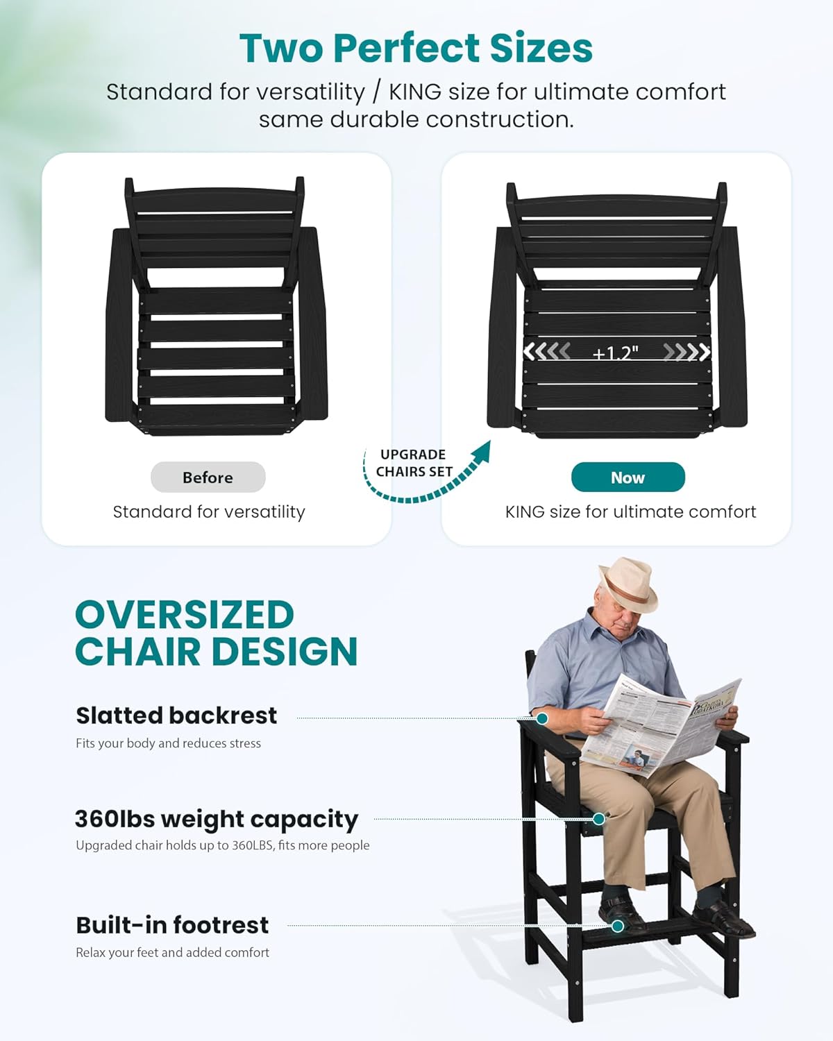 SERWALL 5-Piece Adirondack Bar Chairs Set, HDPE Adirondack Barstools with Pub Table, Outdoor Patio Bar Furniture for Bistro, Balcony, Poolside, Garden - Black