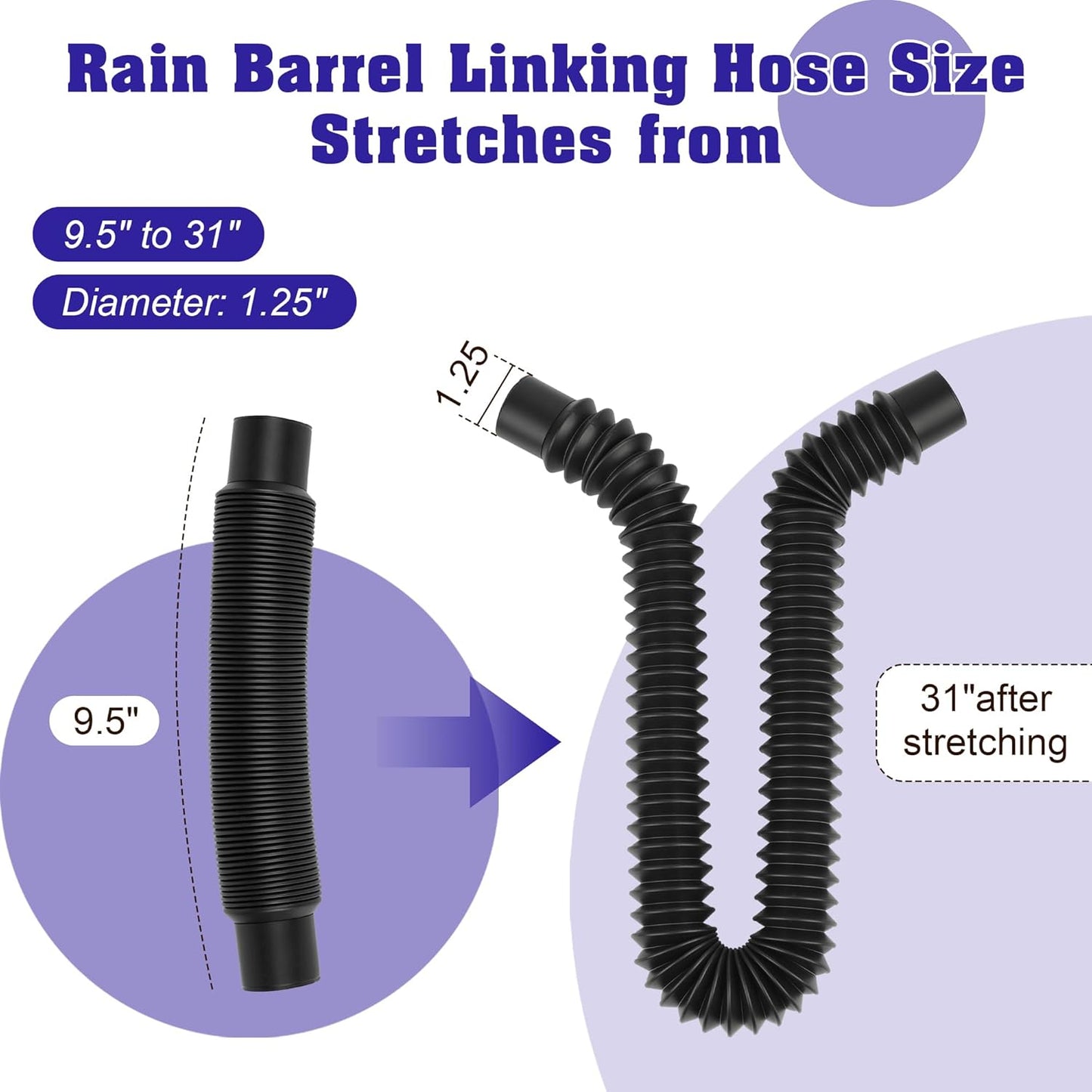 1.25" Diameter Rain Barrel Hose Connector Downspout Diverter Kit Link 2 Rain Water Barrels to Store More Rainwater for Outdoor Home Garden