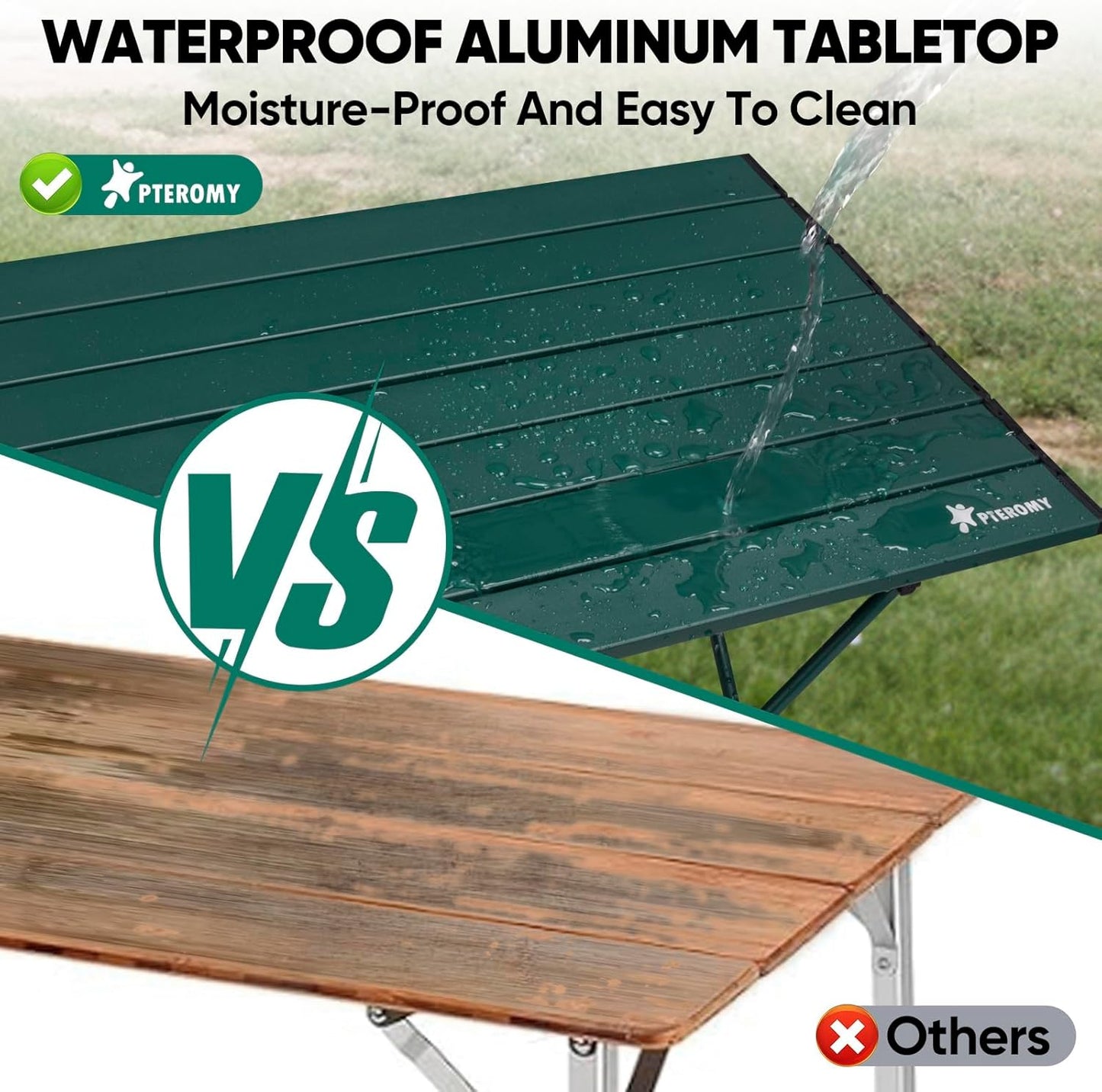 PTEROMY Small Folding Camping Table, Portable Beach Table with Ultralight Aluminum Tabletop for Travel, Outdoor, Camping, Picnics, and BBQs (Green)