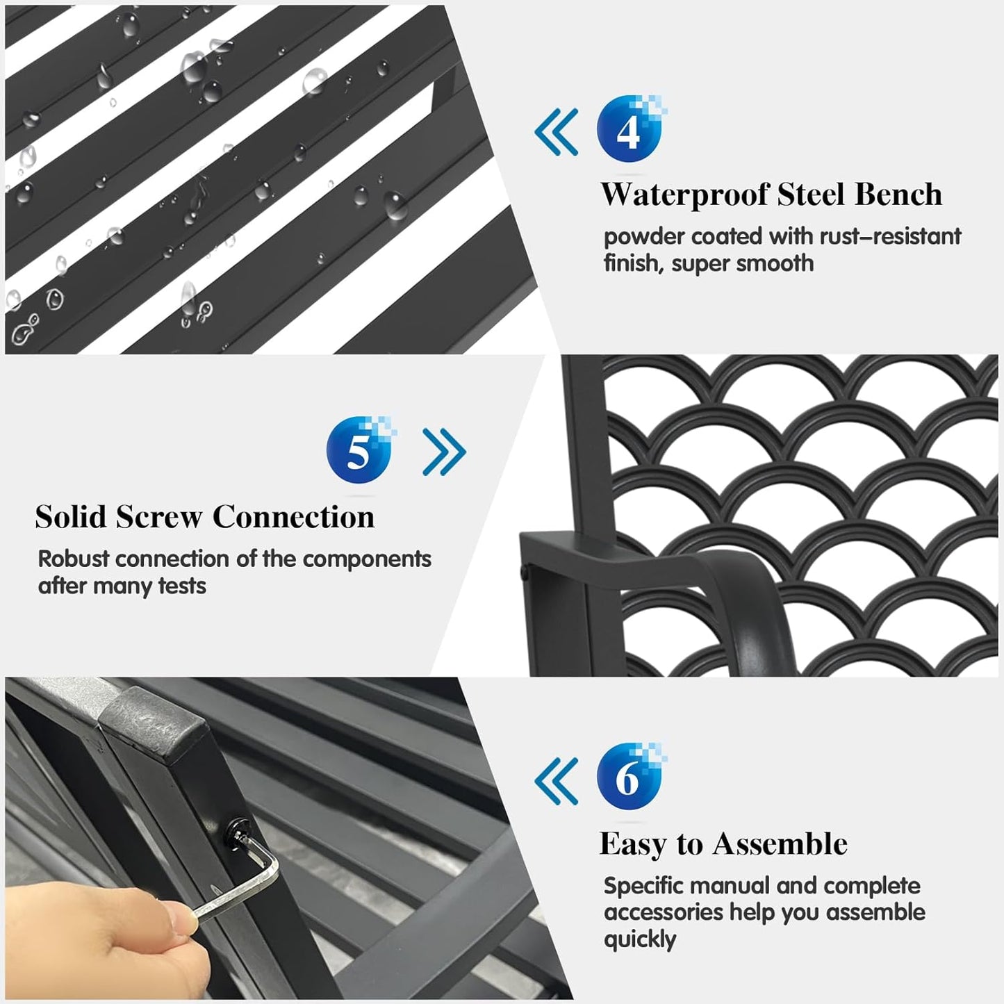 Outdoor Garden Bench Cast Iron Steel Outdoor Bench Clearance Weatherproof Metal Park Bench for Porch, Yard, Lawn, Deck (Scale)