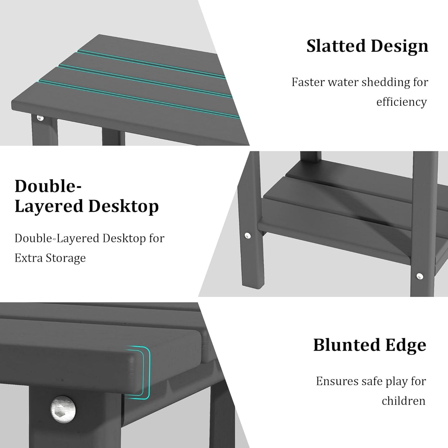 Outdoor Side Table, Weather-Resistant Patio Side Table for Backyard, Pool & Porch, Double Adirondack Durable & Stylish Patio End Table,Grey