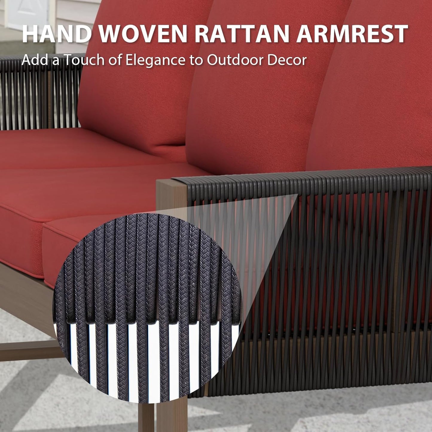 EAGLE PEAK Natural Wood Outdoor Patio Furniture, Cedar Furniture, Conversation Set, Outdoor Seating for Deck Patio Porch, Sofa & Coffee Table, 2 Pieces, Brown/Red