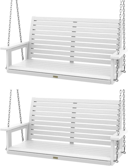 YEFU Hanging Porch Swing Set of 2,2-Seat Patio Swing Bench,All-Weather Swing Chair with Hanging Chains,Look Like Real Wood,for Garden and Courtyard,800LBS Weight Capacity,4FT,White