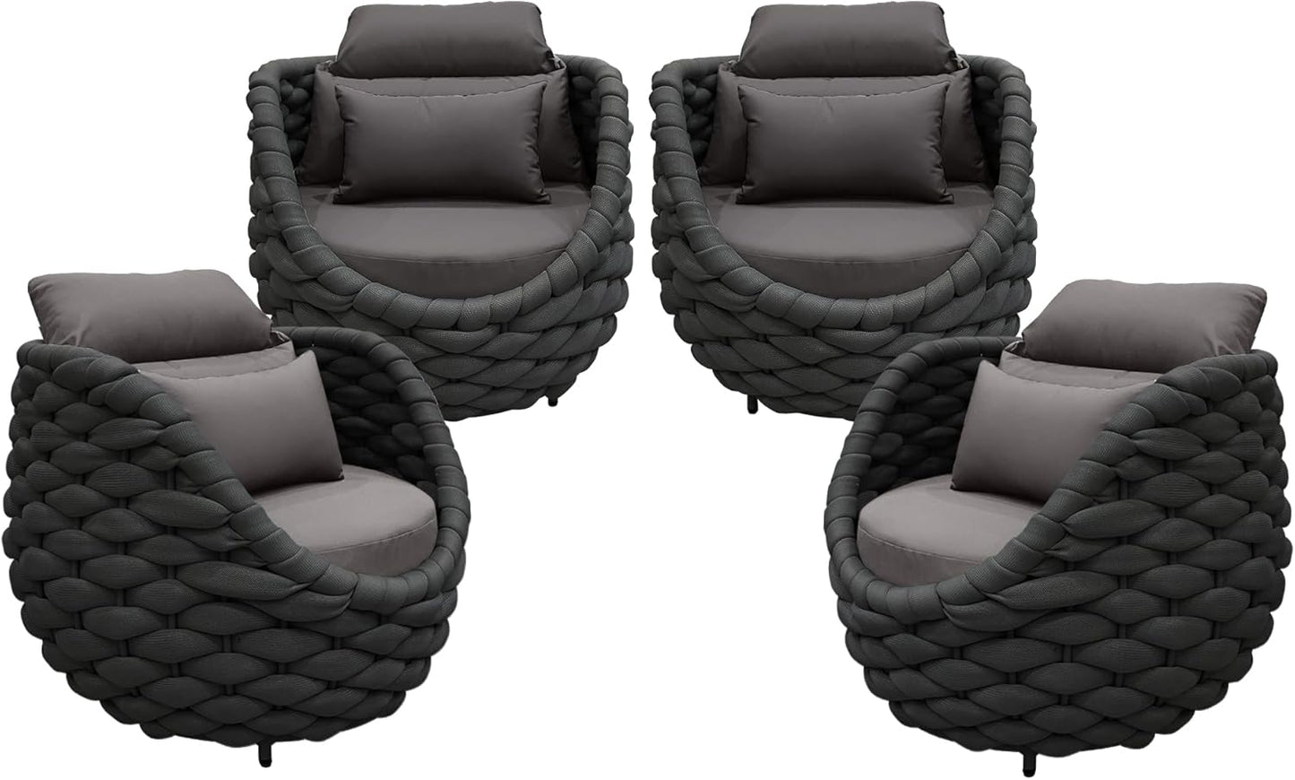 TWT 4 Pieces Patio Sofas All-Weather Rope Balcony Furniture with Cushions & Pillows, Patio Couch Outdoor Patio Furniture Set for Indoor, Balcony, Backyard, Poolside, Dark Grey