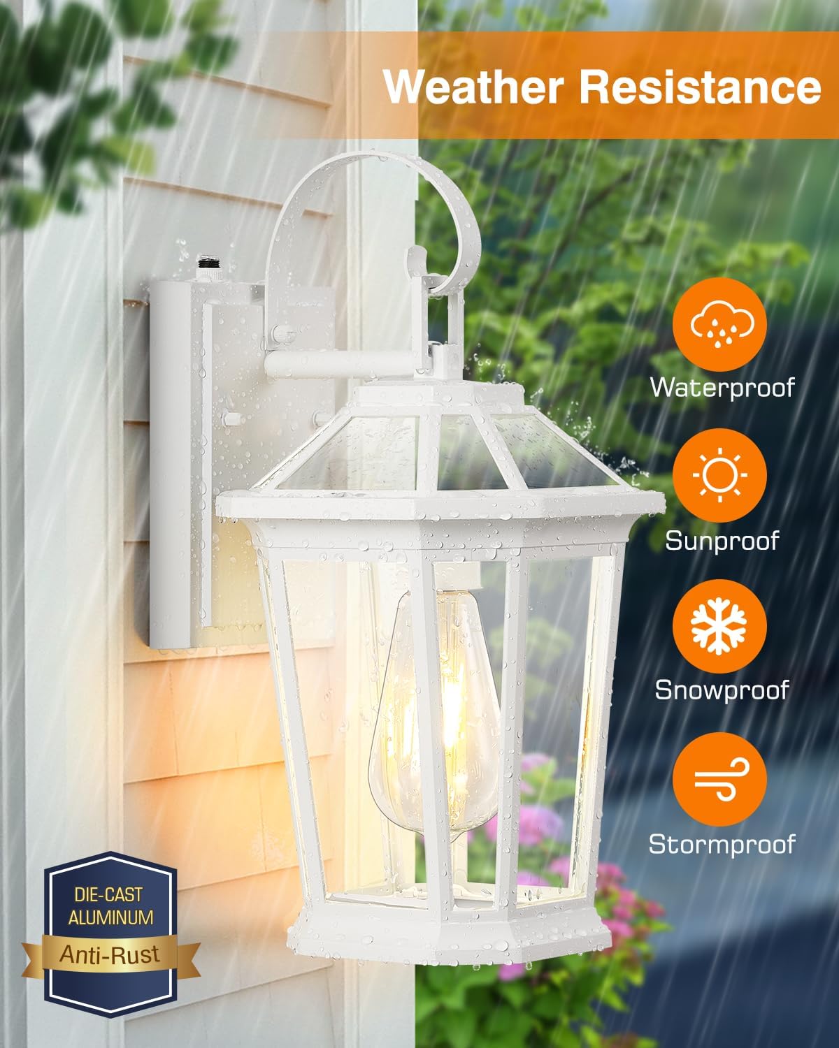 VIANIS Outdoor Porch Lights - Dusk to Dawn Exterior Wall Lights, 100% Anti-Rust Aluminum Waterproof, White Sconce Lanterns for Garage