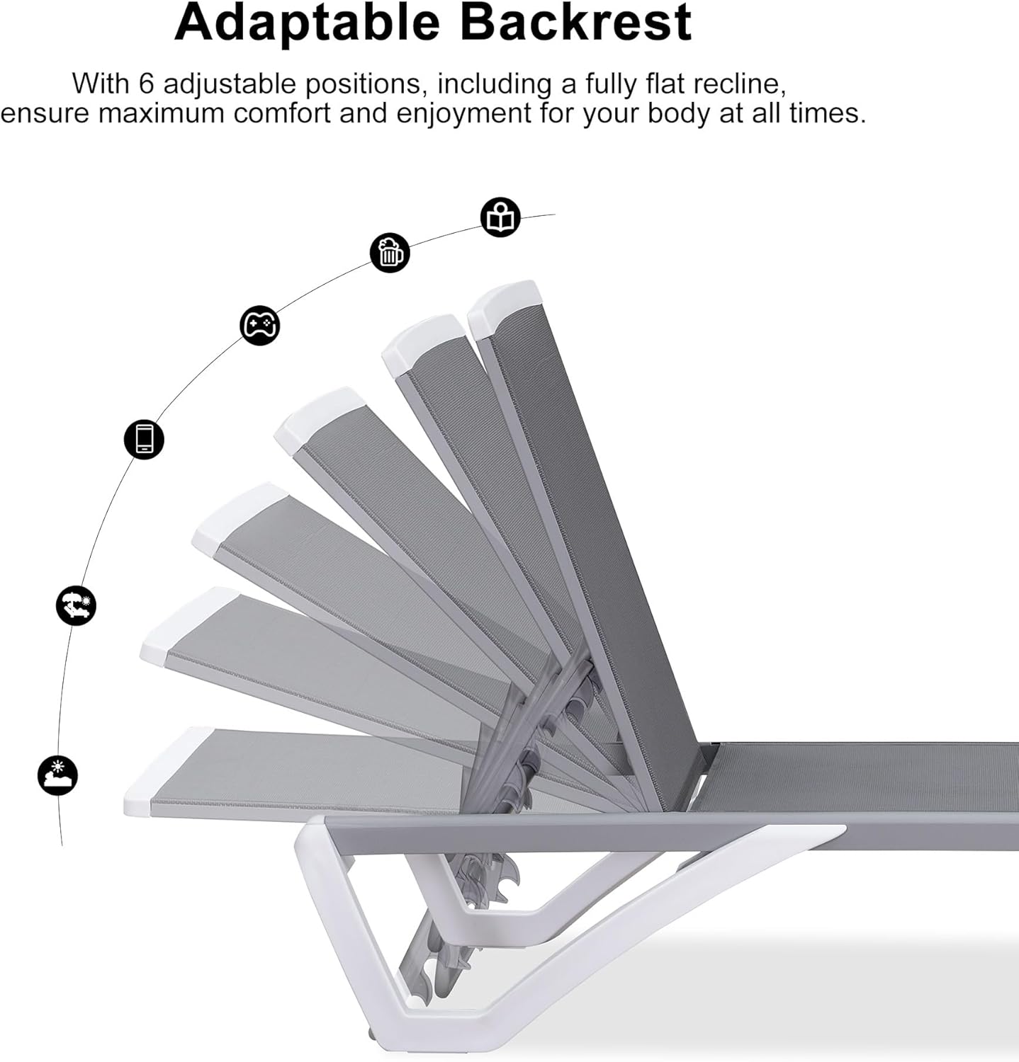 PURPLE LEAF Patio Chaise Lounge Chair Outside Aluminum Plastic Stackable Tanning Chairs for Pool Sunbathing Beach Deck Outdoor Lounger, Light Grey