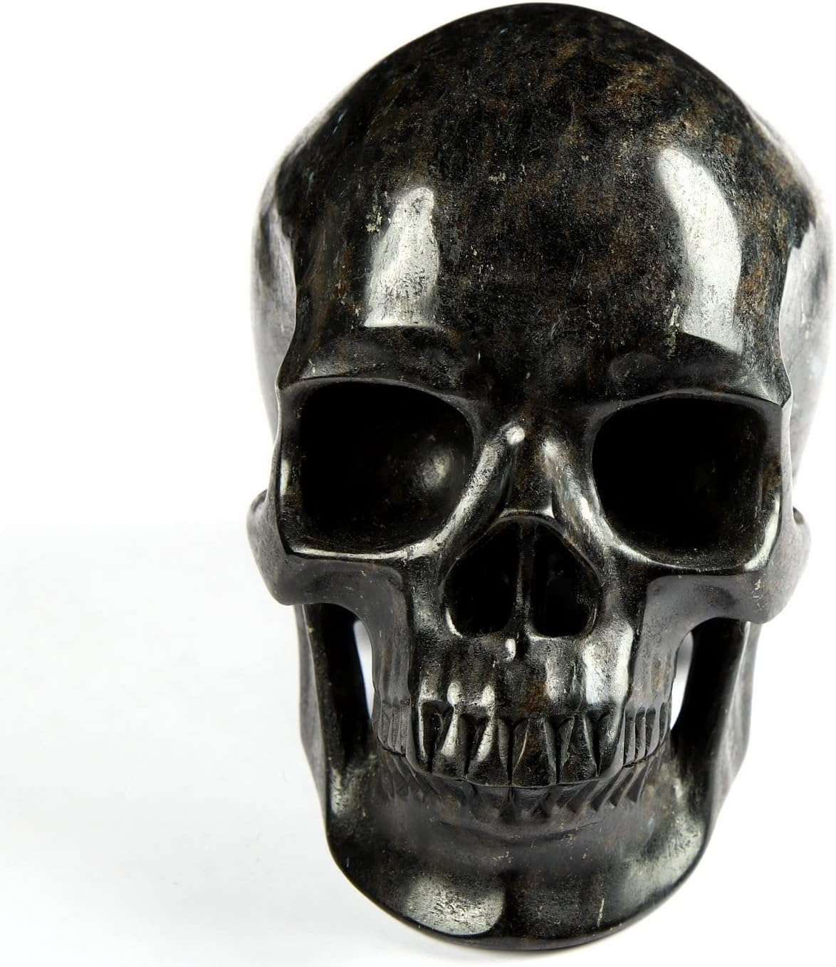 Skullis 5.0" Russian Arfvedsonite Hand Carved Crystal Skull, Super Realistic, Crystal Healing, Hand Carved Gemstone Fine Art Sculpture, Reiki Healing Stone Statue. z8