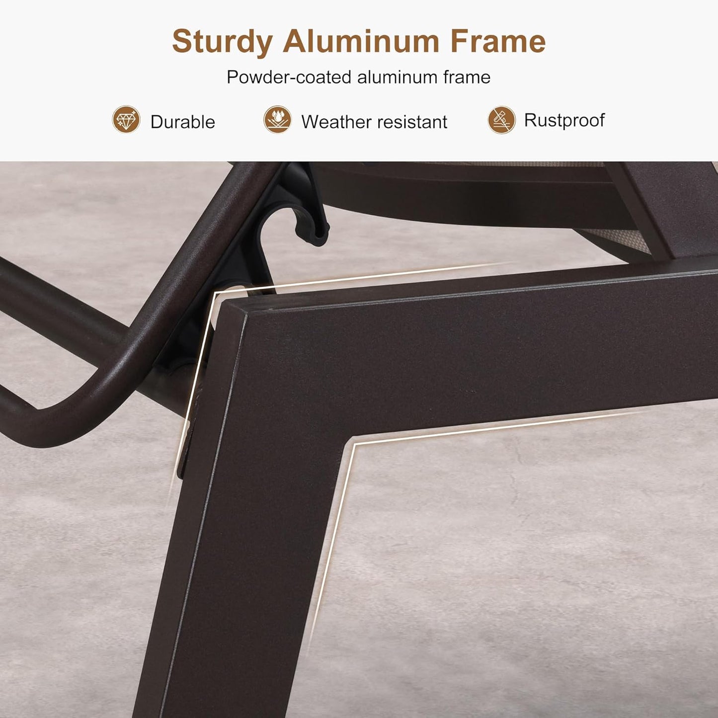 PURPLE LEAF Oversized Patio Lounge Chairs Set of 3, Reclining Pool Lounge Chairs with Side Table and Wheels for All Weather for Outdoor, Deck, Lawn, Aluminum Outside Pool, Taupe