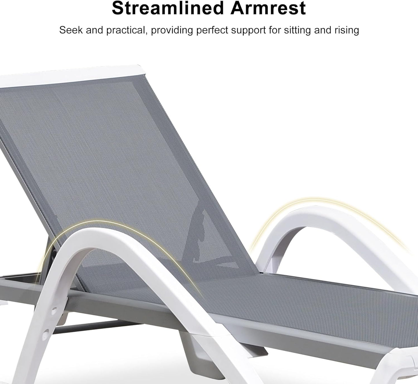 PURPLE LEAF Patio Chaise Lounge Chair Set Outside Aluminum Plastic Stackable Tanning Chairs with Armrests and Side Table for Pool Sunbathing Beach Deck Outdoor Lounger, Light Gray