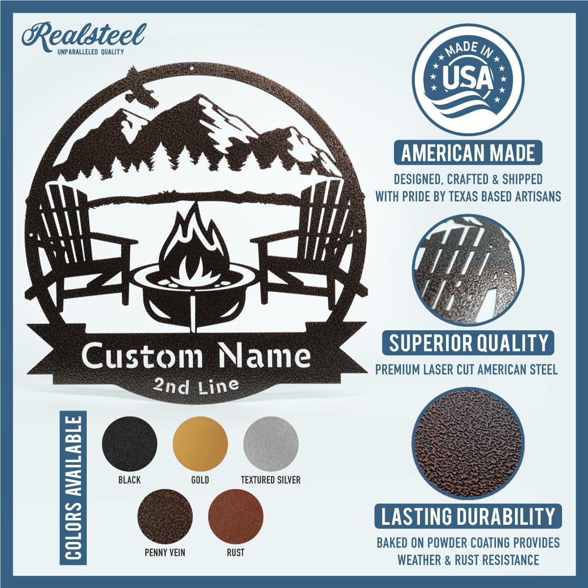 RealSteel Custom Metal Signs – Personalized Outdoor Wall Art, Wedding & Anniversary Name Plaque, Porch & Garden Decor, Campfire Monogram Yard Sign