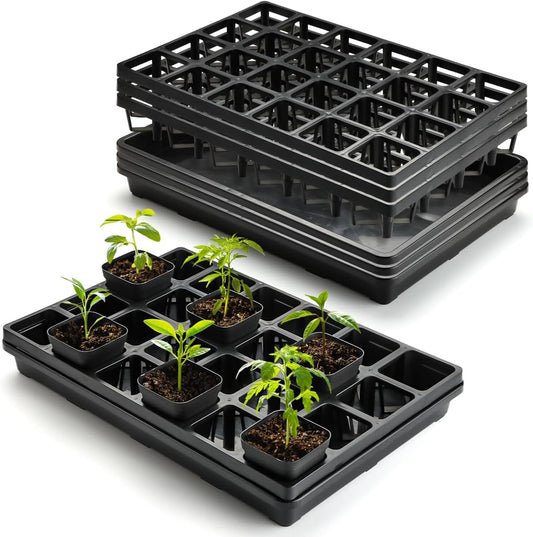 24 Cell Nursery Pots Trays (17"x11"x2") with Plastic Flat Seed Starter Trays, Durable Carrying Seedling Starter Tray, Reusable Planting Trays for Holding 2.7 inch Nursery Pots, 3 Sets Combo