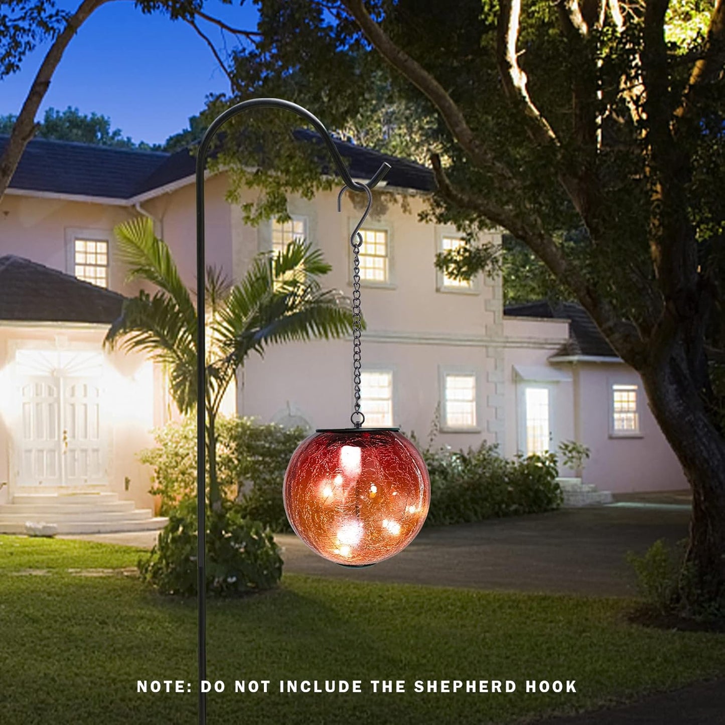 Hanging Solar Lights Outdoor Solar Lanterns Outdoor Decorative Cracked Glass Ball Lights Solar Powered Waterproof LED Globe Lantern for Outdoor Porch Patio Garden Decor Gift Orange