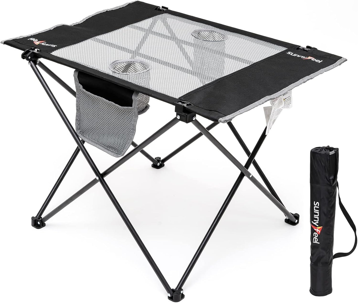 SUNNYFEEL Outdoor Folding Table | Lightweight Mesh Compact Camping Table, Roll Up Top 2 People Portable Camp Tables with Carry Bag for Picnic/Cooking/Beach/Travel/BBQ