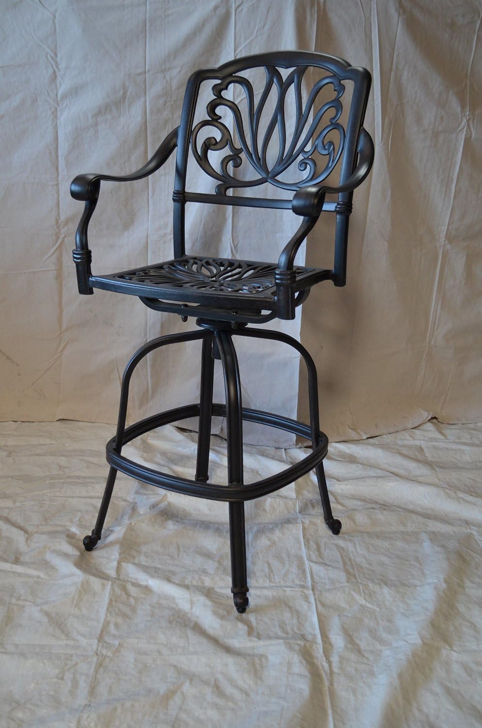 Elizabeth Outdoor Patio 5pc Set Bar Table 42" Dark Bronze Cast Aluminum, Premium Sun-Sesame Cushions