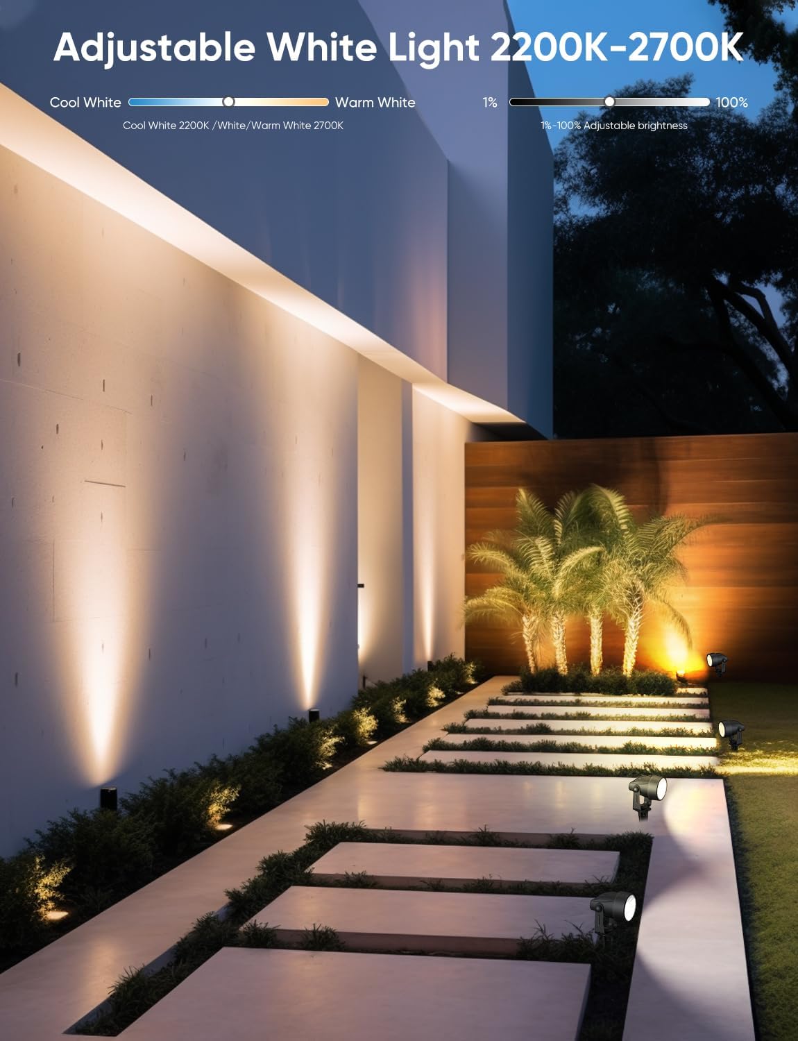 Landscape Lighting, RGBW Color Changing Low Voltage Landscape Lights with APP Control, IP65 Waterproof Outdoor Spotlights for Garden Yard Outside Decoration, 8 Pack