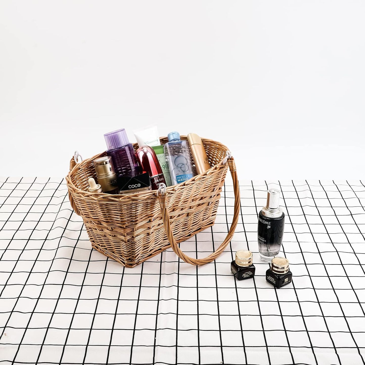 YAHUAN Rectangular Wicker Storage Baskets with Collapsible Handles, Hand Woven Wicker Basket for Shopping Picnic Garden Easter Candy