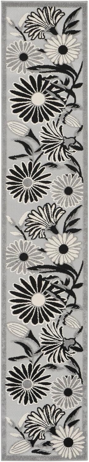 Nourison Home Aloha Black White 2'3" x 12' Area Rug, Easy Clean, Non Shedding, Bed Room, Living Room, Dining Room, Kitchen (12' Runner)