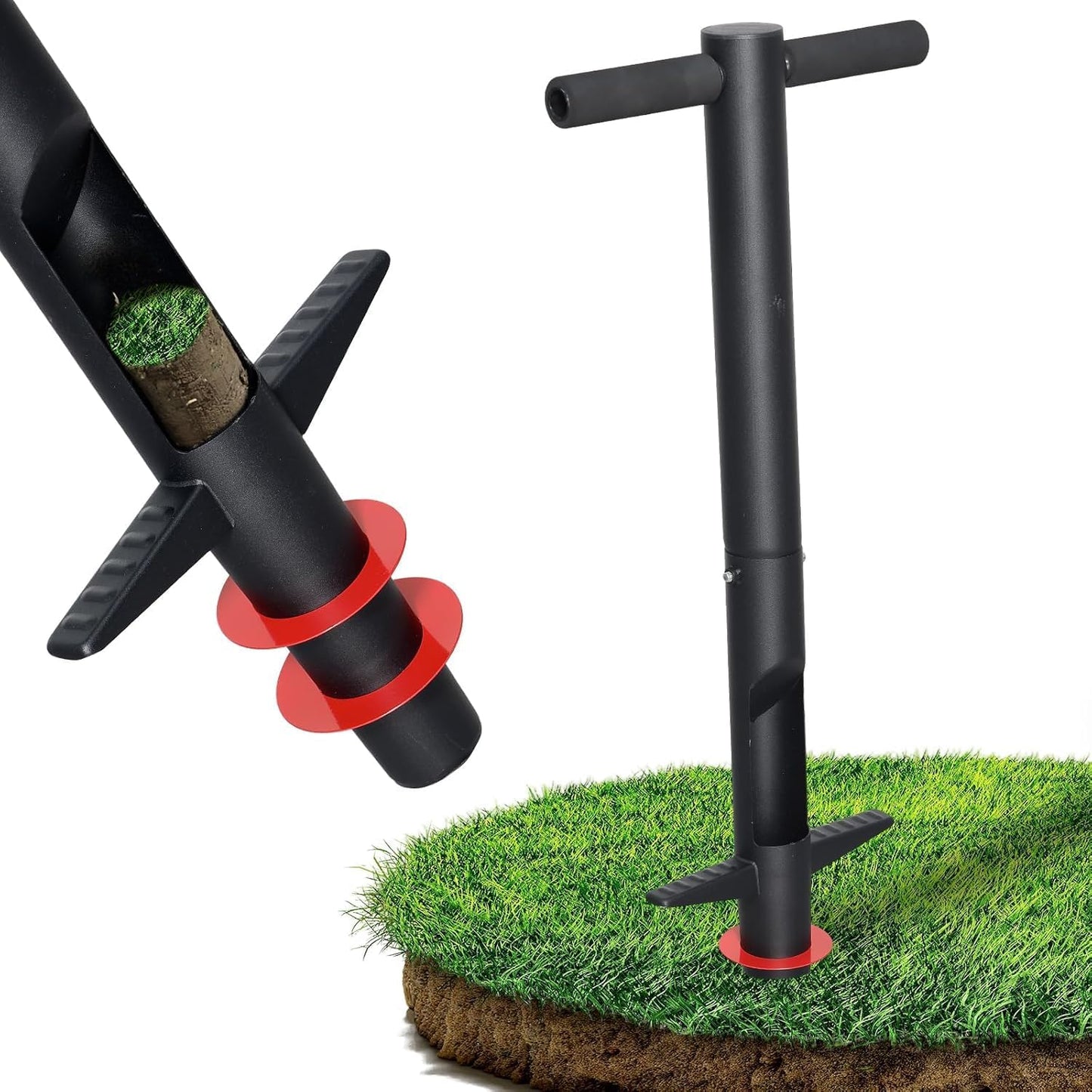 Bulb Planter Tool - 34" Long Handle Sod Plugger Lawn Plug Digger,Auto Plug Eject,Heavy Duty Garden Plant Hole Cutter for Grass,Tulip,Soil Transplant Plugging,Turf Repair Remover for Yard -Black