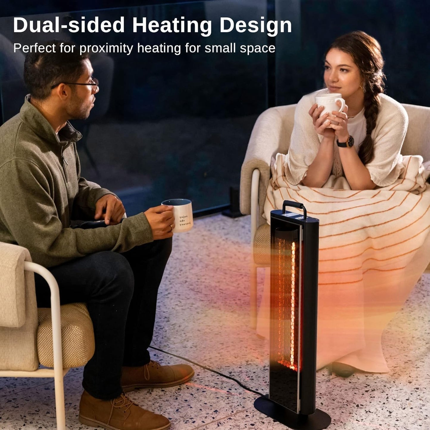 EAST OAK 1200W Portable Under Table Electric Patio Heater, Double-Sided Quiet Heat, IP65 Waterproof, Safety Tip-Over & Overheat Protection, with Carry Handle