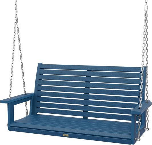 YEFU Hanging Porch Swing Outdoor,2-Seat Patio Swing Bench,All-Weather Swing Chair with Hanging Chains,Look Like Real Wood,for Garden and Courtyard,660LBS Weight Capacity,4FT,Navy Blue