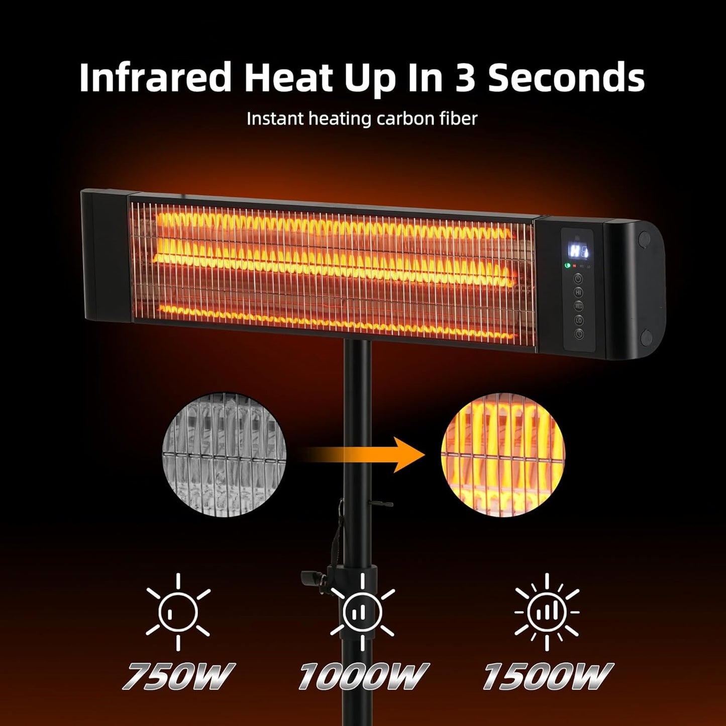 Infrared Outdoor Heater 1500W Wall Mounted & Standing Heater with Tripod IP65 Waterproof & Dustproof 3 Settings 12 Timer for Patio Backyard WEWARM