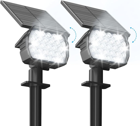 VOLISUN Solar Spotlight Outdoor, IP67 Waterproof Solar Landscape Spot Lights，Uplights for Yard Garden Pathway - 2 Pack (Cool White) 27 LED 3 Lighting Modes