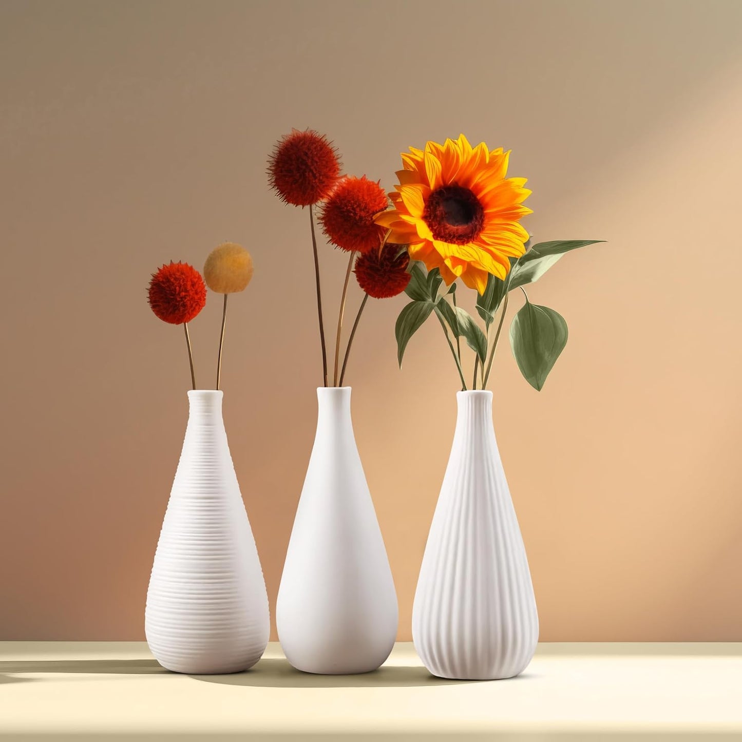 White Vases Home Decor Modern Ceramic Decorative Vases for Home Decor, Flower Vases & Centerpiece, Minimalist Design Set of 3