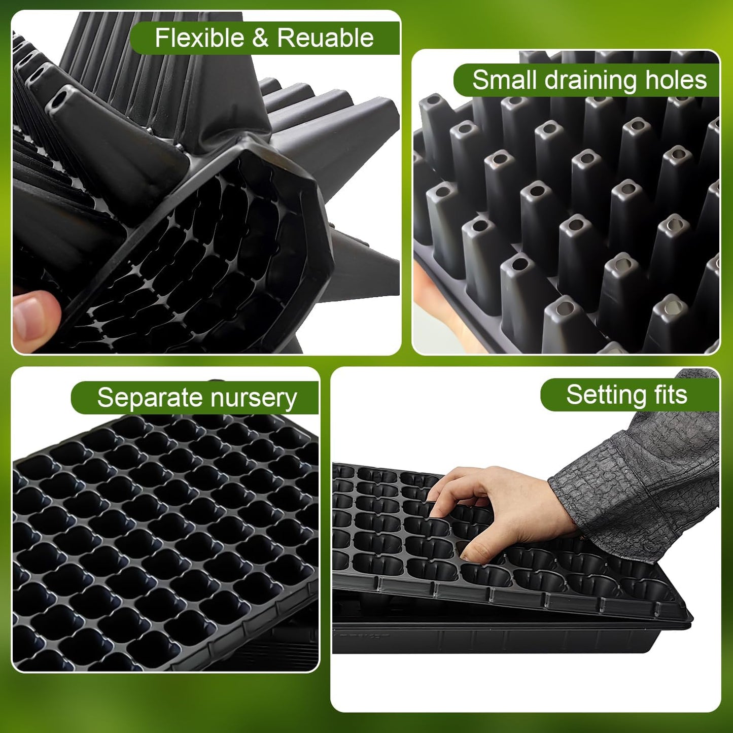 10Pcs 128 Cell Seed Starter Trays, Thick Durable Nursery 128 Cell Plug Tray Seedling Flat Plastic Shallow Tray for TD538 1020 Trays (21.26", 11.02", Deep 1.89"), GGBQ128