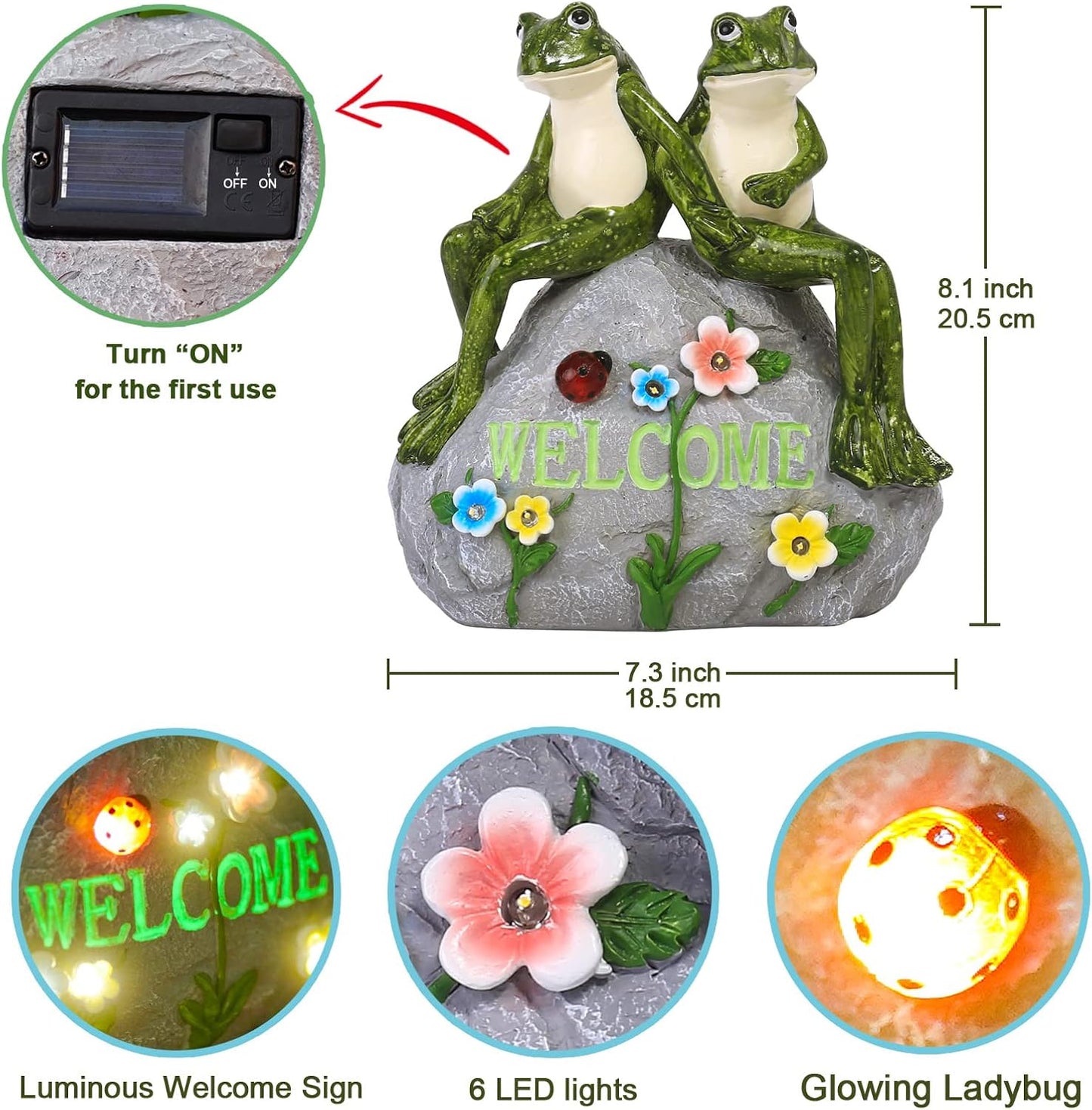 Nacome Garden Outdoor Statues Frog with Succulent and 7 LED Lights - Lawn Decor for Patio, Balcony, Yard Ornament - Unique Housewarming Gifts