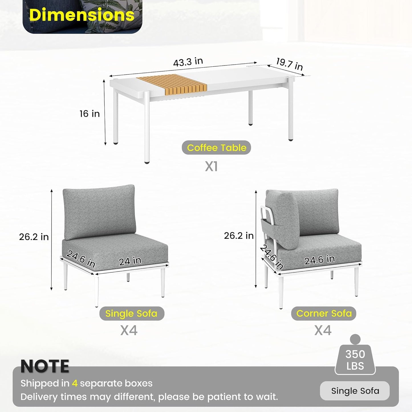 Sundale Outdoor 9 Pieces Metal Patio Furniture Set, Outdoor Sectional Sofa w/6 Inch Olefin Cushion and Coffee Table, Modern Outdoor Conversation Sets
