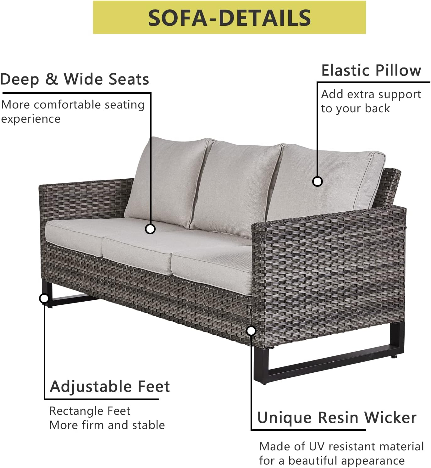 HUMMUH 7 Piece Patio Furniture Set with Fire Pit 41in 55,000 BTU,Wicker Outdoor Conversation Sets - Patio Swivel Chairs Sofa Ottomans,Side Table for Porch,Garden,Backyard