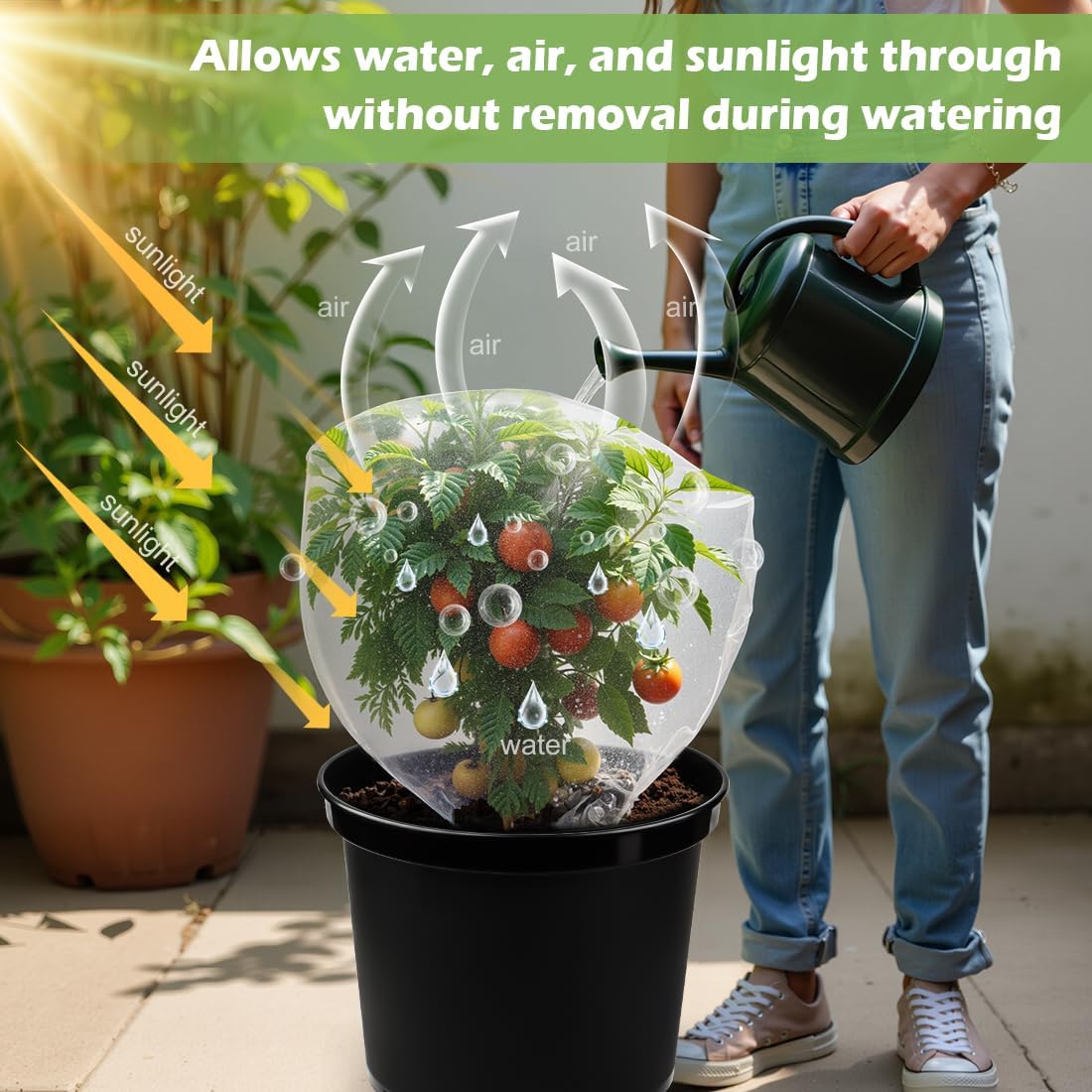 12-Inch Reusable Nursery Pots with Durable Bird Netting Covers for Outdoor/Indoor Plants, 5-Gallon Garden Pots & Bird Netting for Garden Protection Bundle, Gardening Gifts for Women (5-Pack)