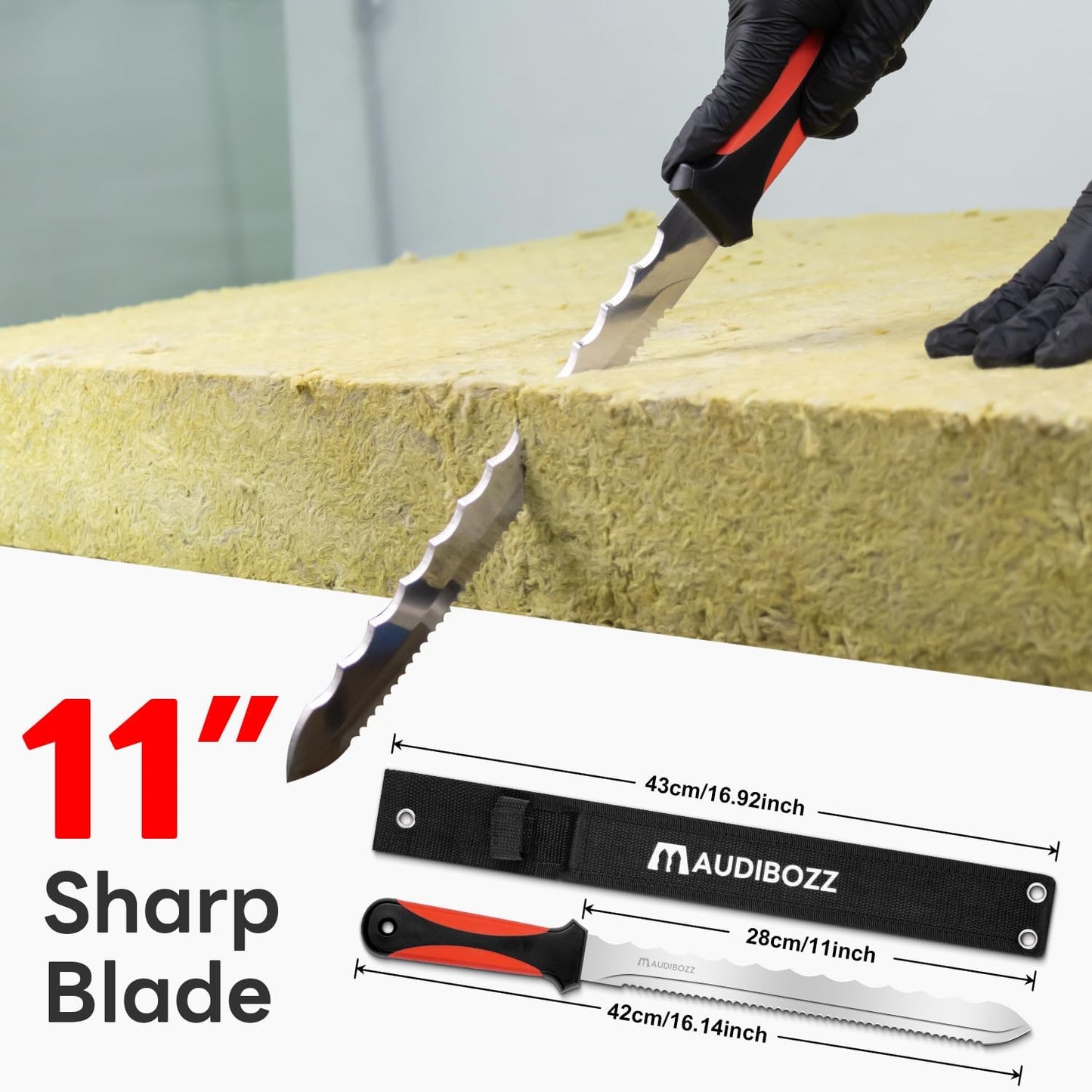 Insulation Knife - Sod Cutter Knife: stainless steel 11.14-Inch sharp blade, double side utility Lawn Repair Saw with Nylon Sheath