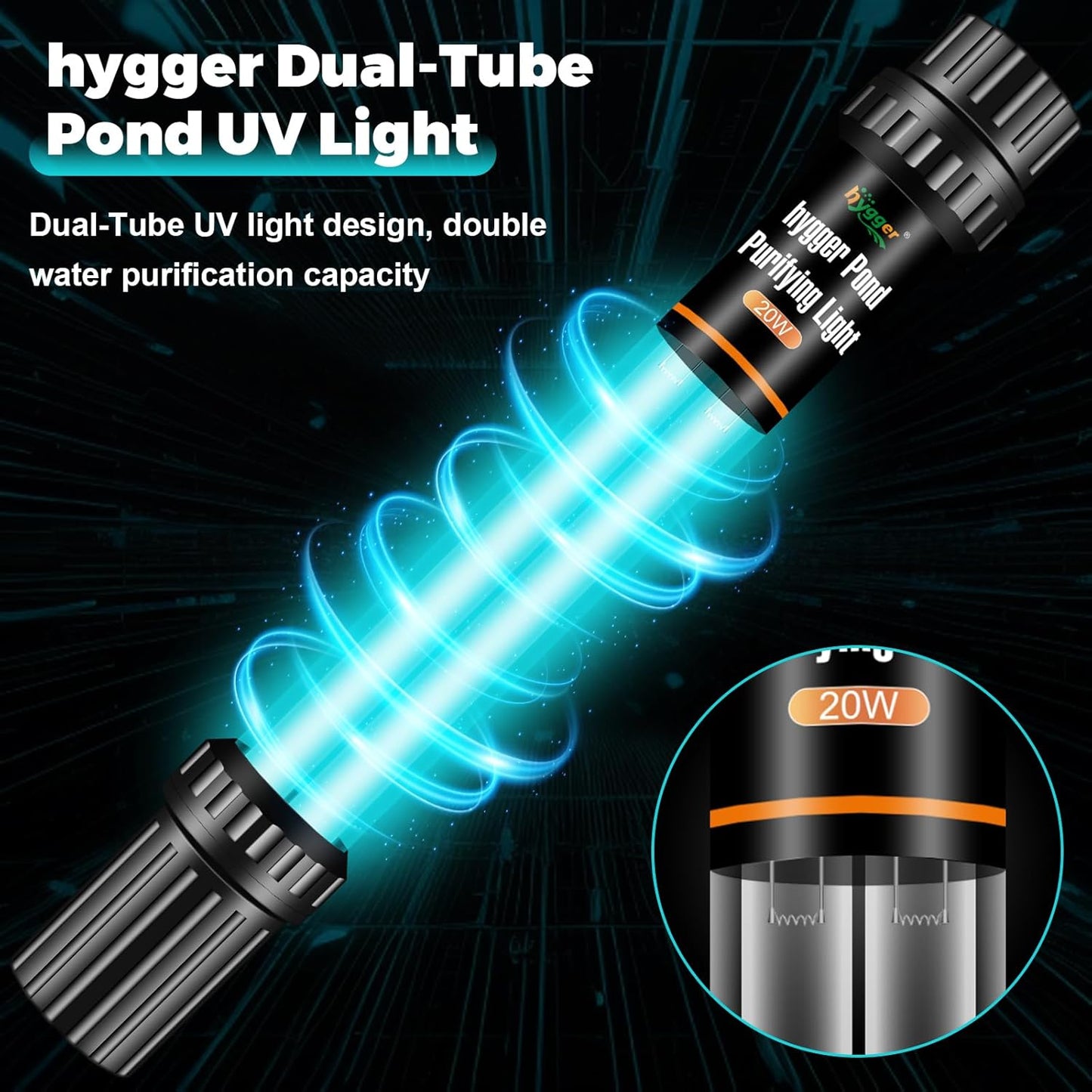 hygger 32W Aquarium U-V Light for 200-2200 Gallon, Pond Water Clarifier for Green Water and Algae Clean, for Koi Pond, Large Fish Tank, Swimming Pool, Cold Plunge, Spa