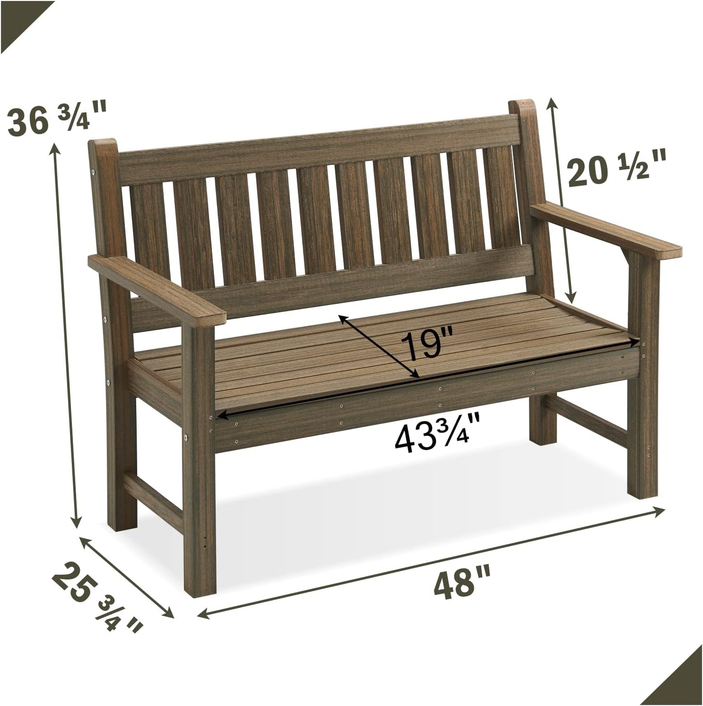 Outdoor Bench, 2-Person Garden Bench, Poly Lumber Patio Bench for Outdoors, Porch, and Park (Light Brown)