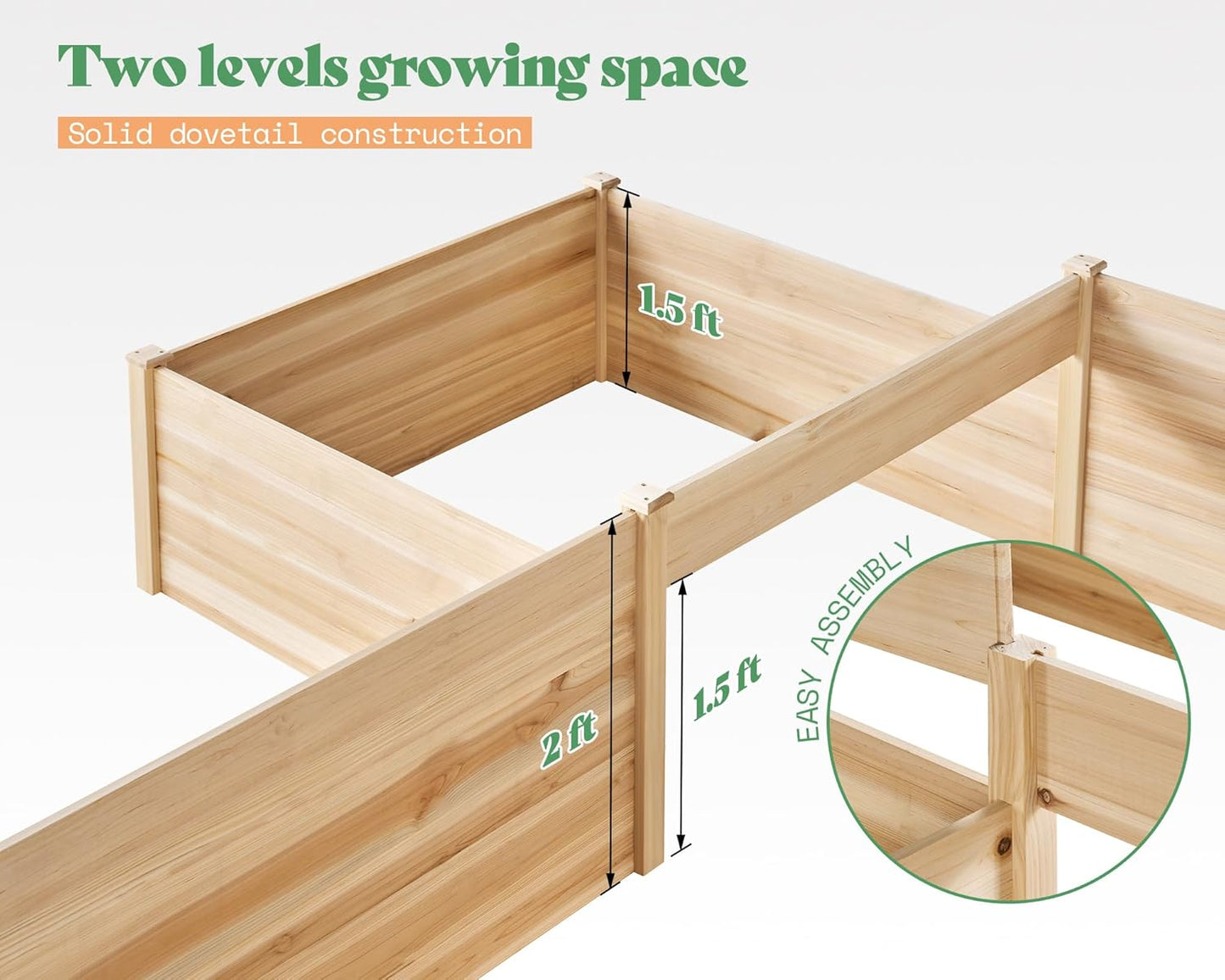 AMERLIFE 12x12x2 FT Wooden Raised Garden Bed, H-Shaped Planter Box with Double-Layer Design, 180 Cu. Ft Capacity for Outdoor Patio & Backyard