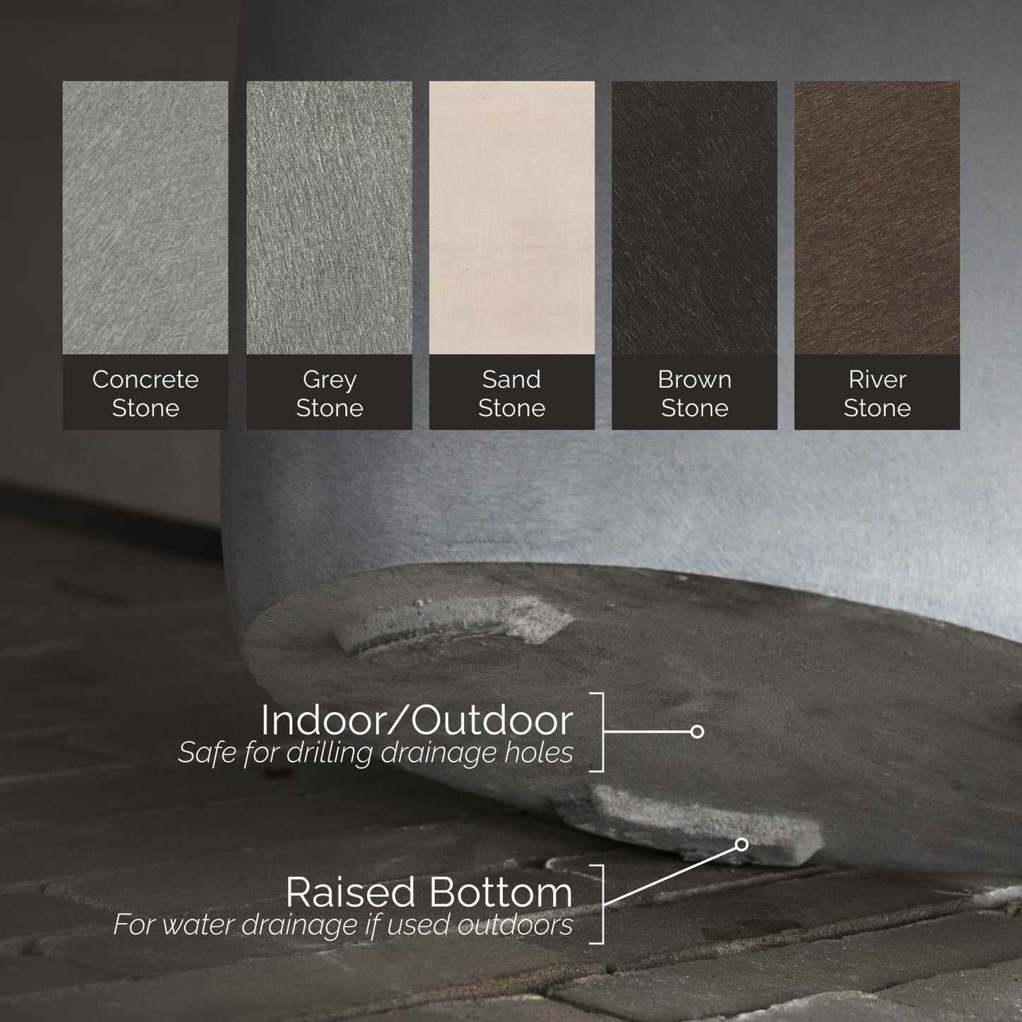 Mondo High Tall Planter – River Stone Finish – Fiberglass Indoor/Outdoor and Weather-Resistant Round Planter (25.6" D x 35.6" H Exterior, 20.3" D x 35.4" H Interior)