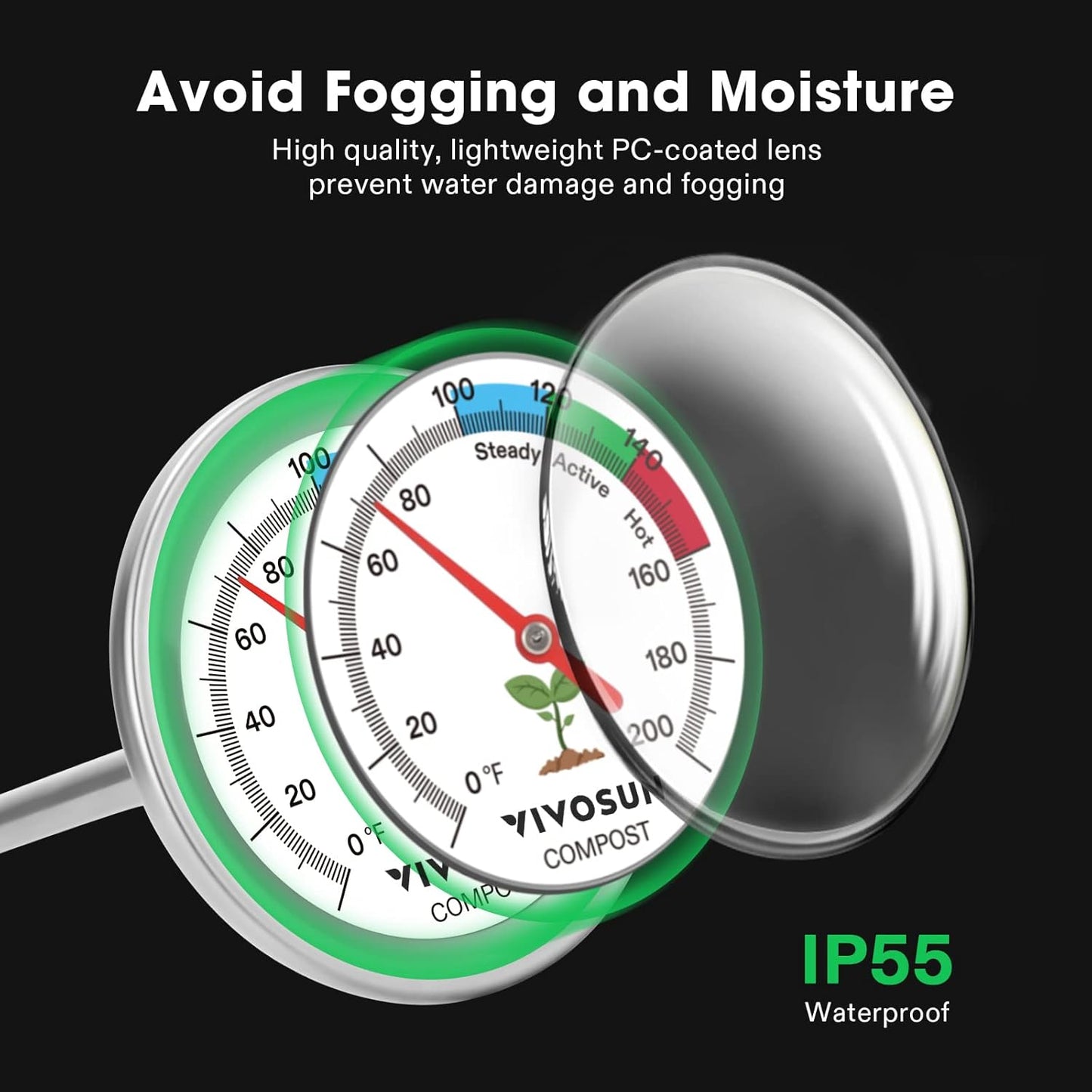 VIVOSUN Compost Thermometer, 20 Inch Backyard Soil Thermometer with Stainless Steel Dial for Composting Bins, Outdoor Gardening and Planting (0-200°F)