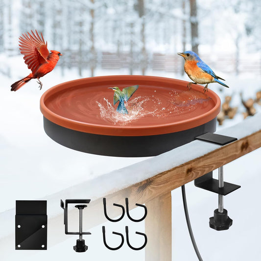 Heated Bird Bath for Outdoors for Winter, 3 Easy Ways to Mount Detachable Bird Bath Bowl, 75W Heated Bird Baths with Thermostatically Controlled for Garden Yard Patio Lawn, Terracotta