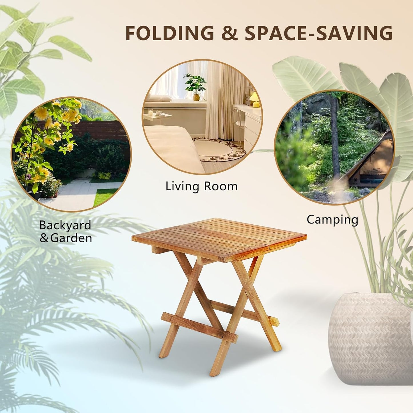 Outdoor Side Table,Patio End Table, Small Round Side Table, for Balcony Porch Poolside(Square Table Centre Folding)