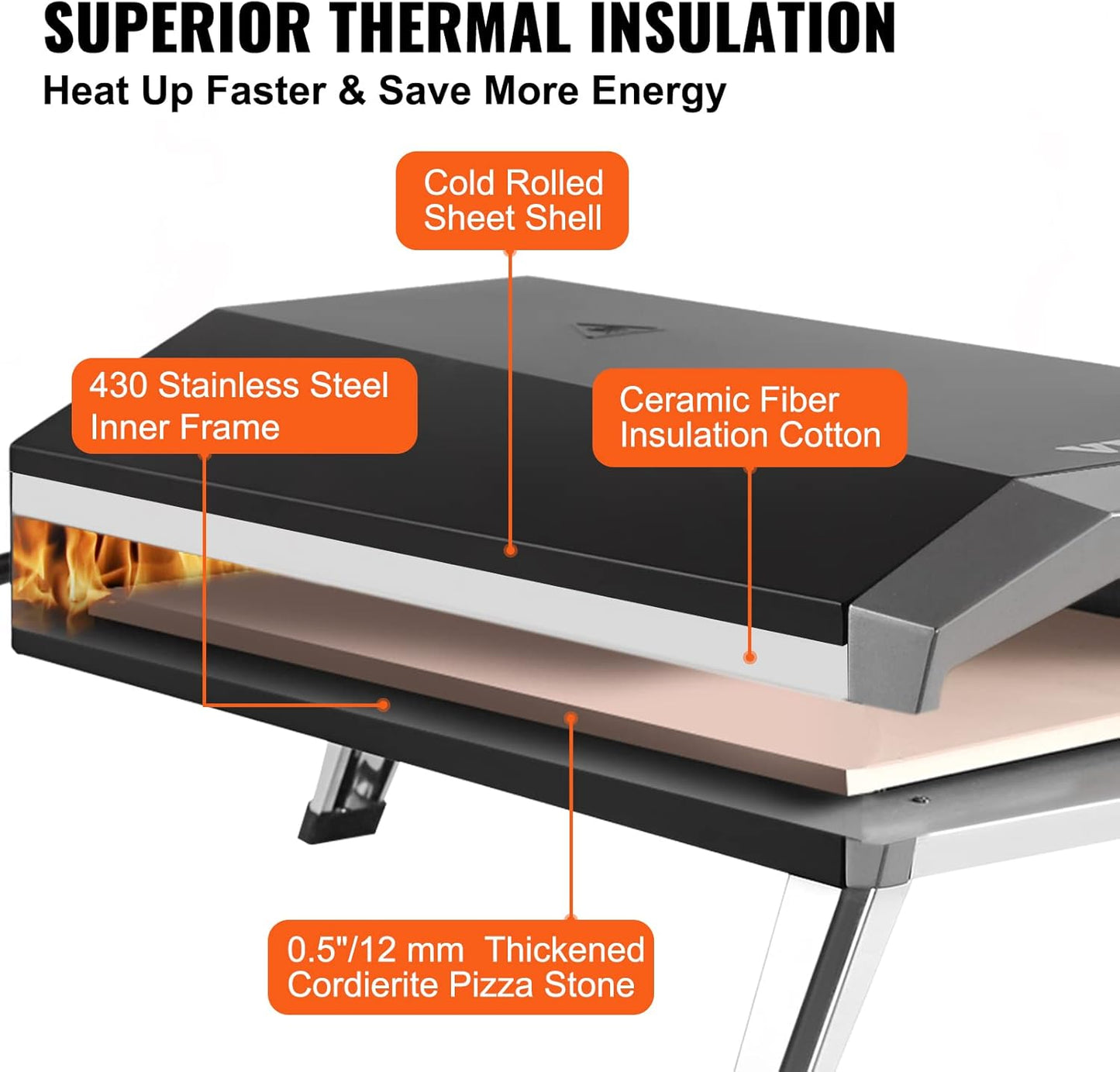 VEVOR Outdoor Propane Gas Pizza Oven, 13 inch Propane Pizza oven, 3 Layers Thick Portable Pizza Maker for Outside Backyard Camping Picnic, Carry Bag, Foldable Leg