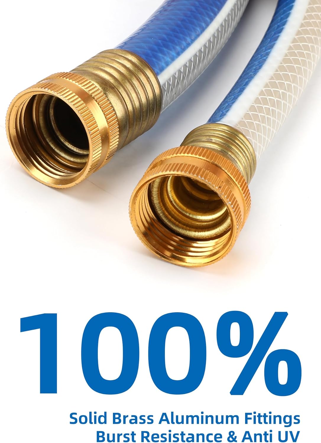Solution4Patio Blue Garden Hose 3/4 in. x 50 ft. -Heavy Duty Durable Flexible Lightweight Water Pipe -Brass Aluminum Ends for Household & Commercial -Kink Free, No Leaking, Male/Female Fittings