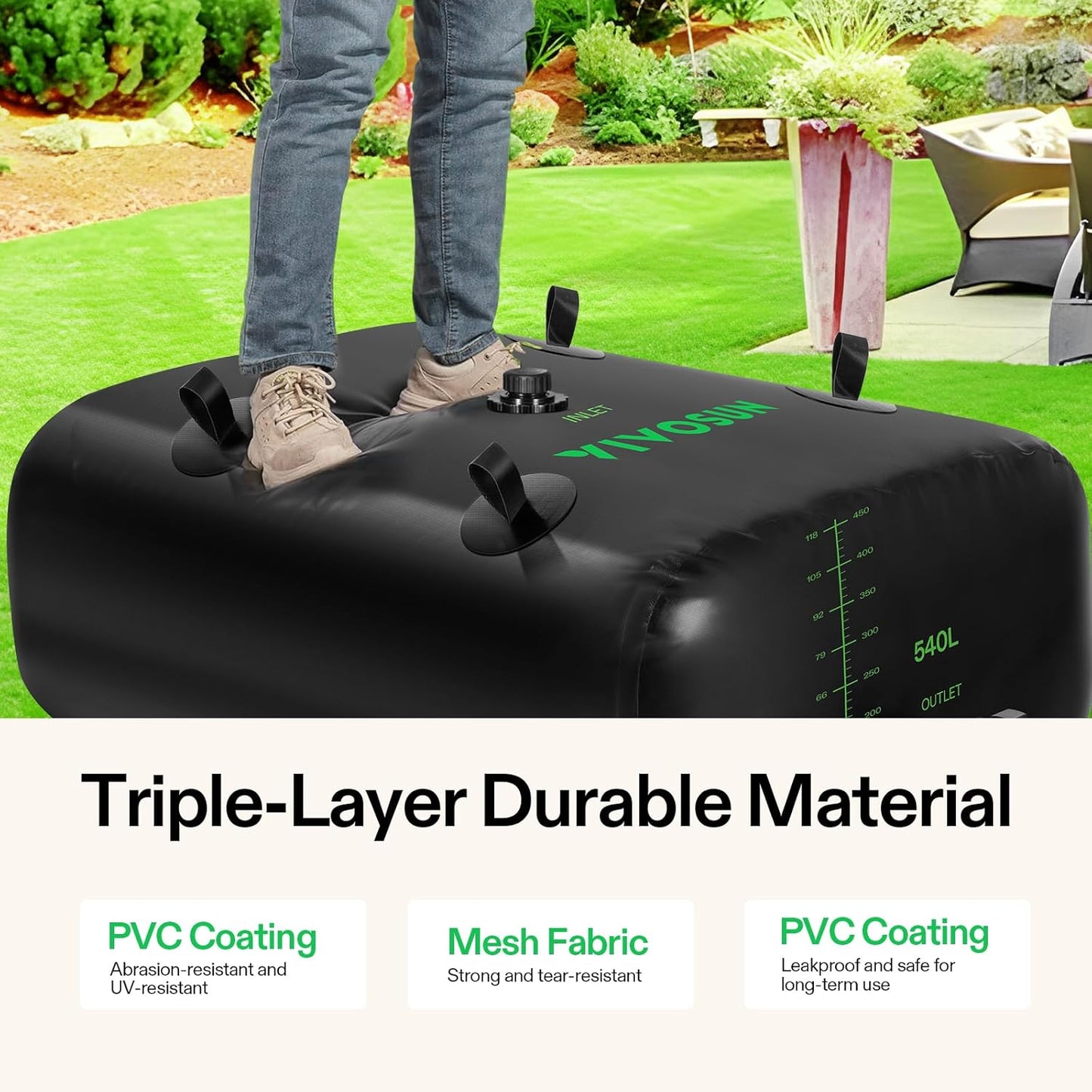 VIVOSUN 540 L/143 Gal Water Bladder, Foldable and Portable Water Storage Bag for RV, Camping, Garden Watering, Agricultural Irrigation, Drought Prevention, Firefighting