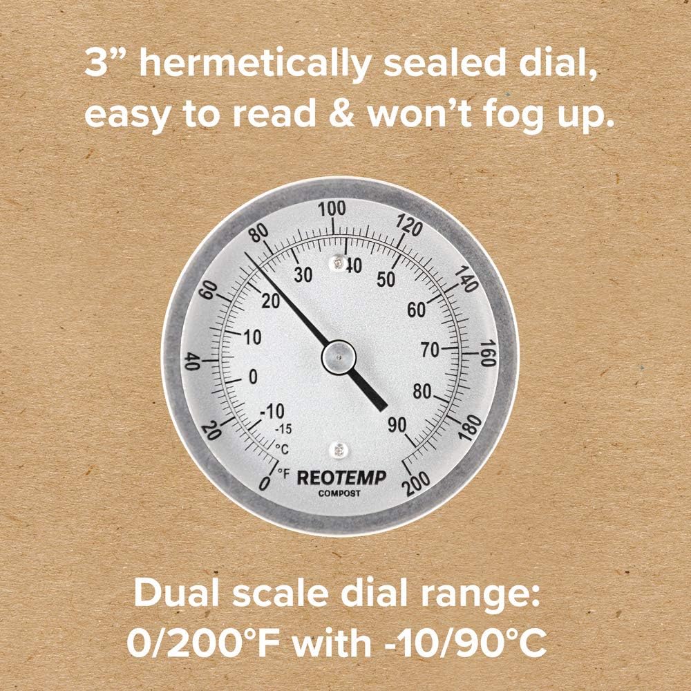REOTEMP Heavy Duty Compost Thermometer - Fahrenheit and Celsius (24 Inch Stem), Made in The USA