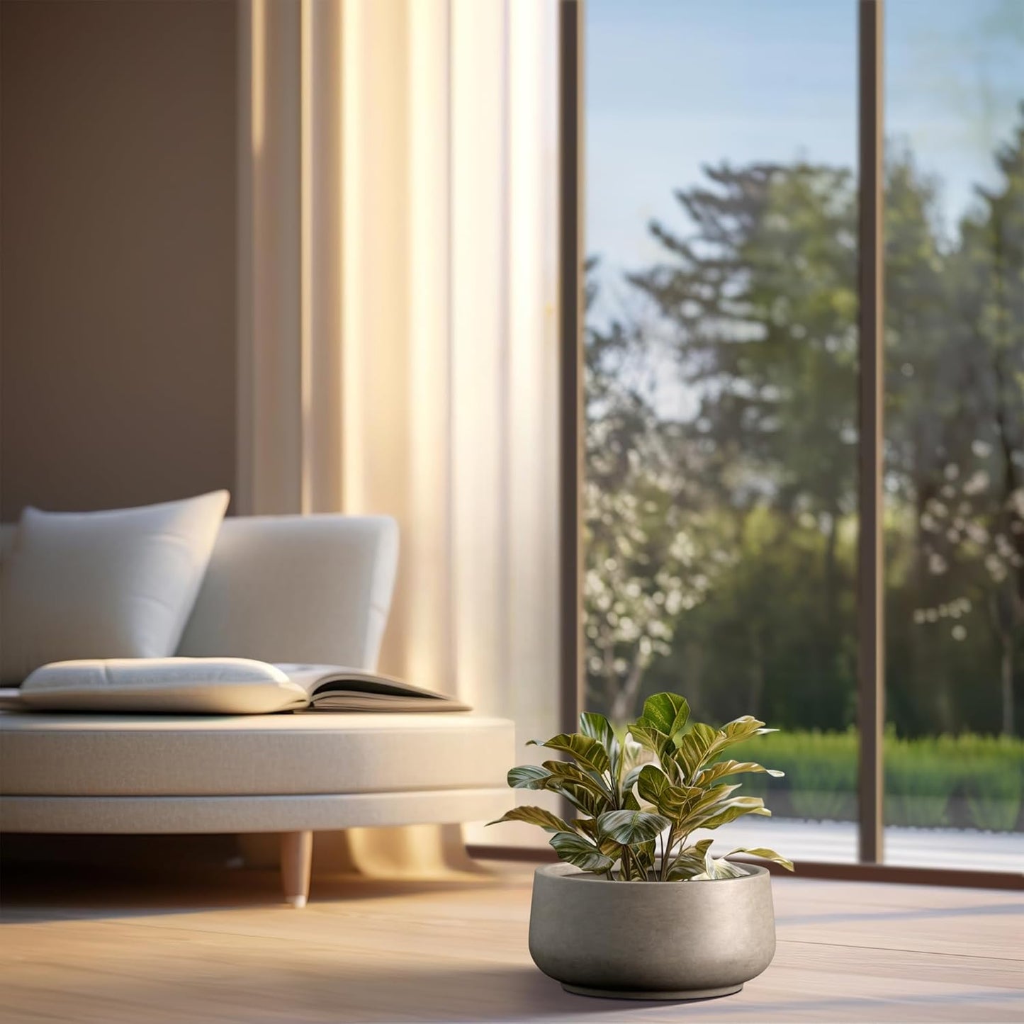 Kante 13.4" Dia Round Curvy Concrete Planter, Large Plant Pots with Drainage Hole and Rubber Plug for Indoor Outdoor Plants, Flower Pot for Home Garden Patio Porch, Weathered Concrete