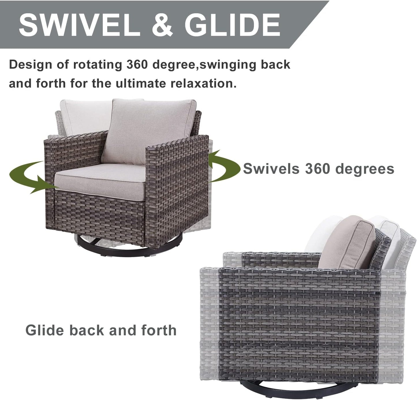 HUMMUH 9 Piece Patio Furniture PE Wicker 6-Seater Outdoor Sectional Sofa Patio Swivel Chairs,Outdoor Chairs with Ottomans Side Table for Porch,Garden,Backyard,Deck