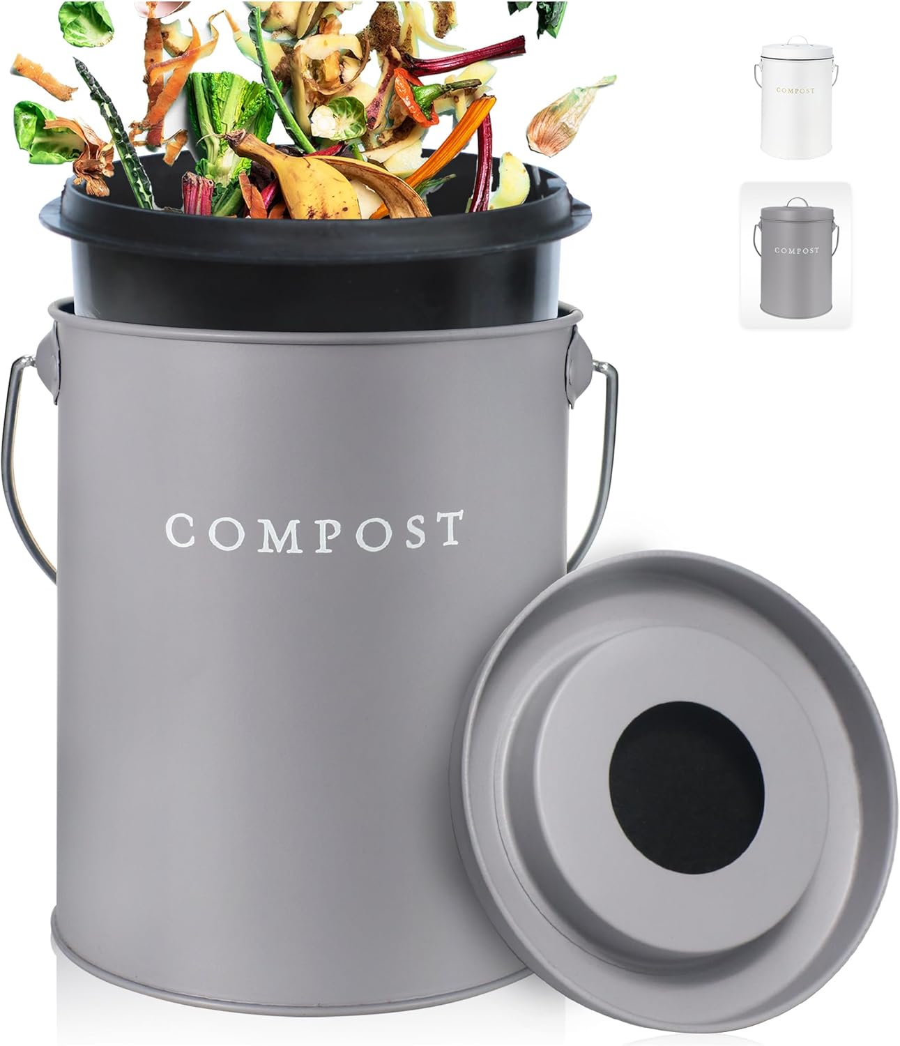 FINESSY Indoor Compost Bin Kitchen Odorless with Lid for Composting Food Waste Bucket for Counters, Stainless Steel Kitchen Compost Bin Countertop Trash Can, Indoor Food Composter Recycler Container