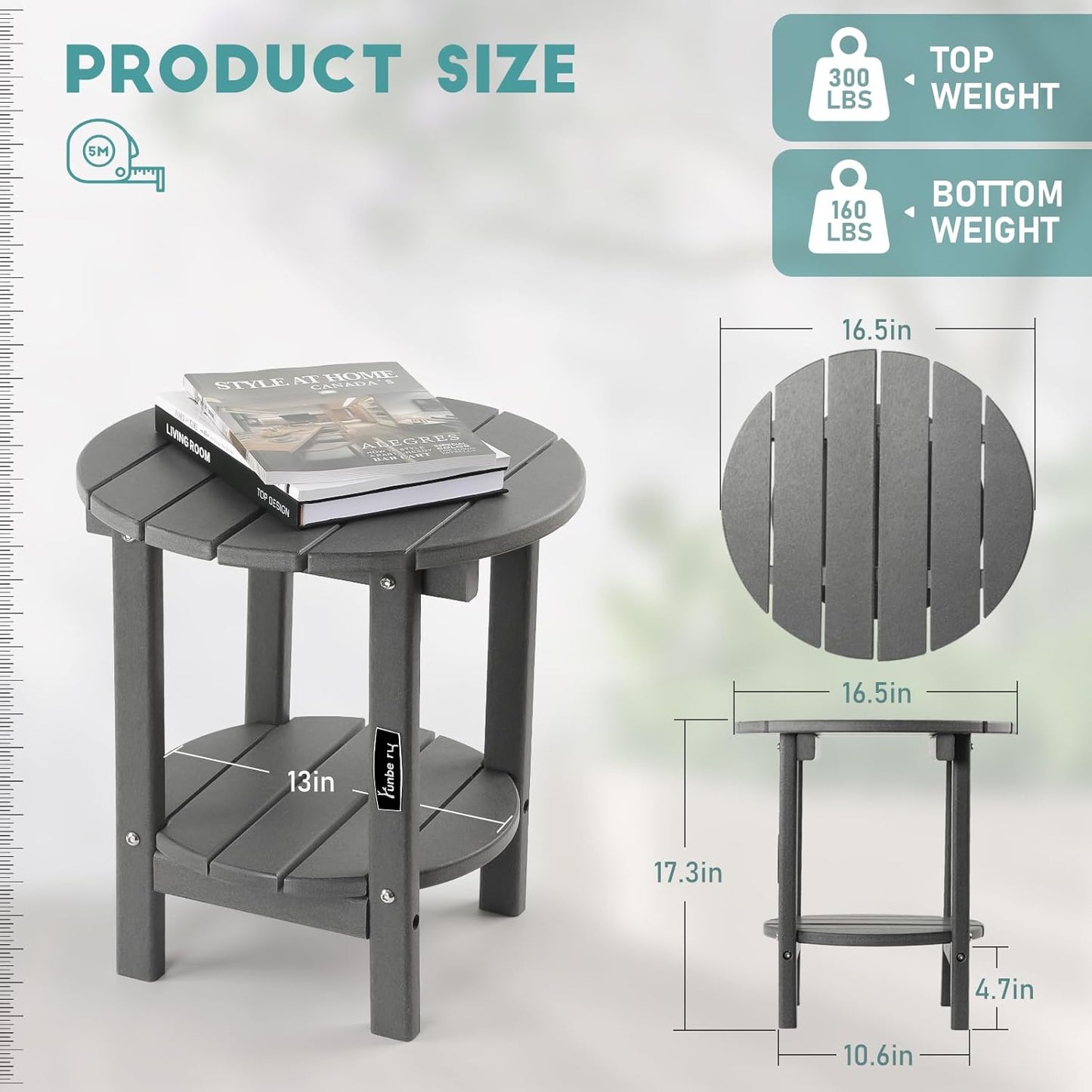 FUNBERRY Outdoor Adirondack Side Table, 2-Tier Patio End Tables, HDPE All Weather for Outside