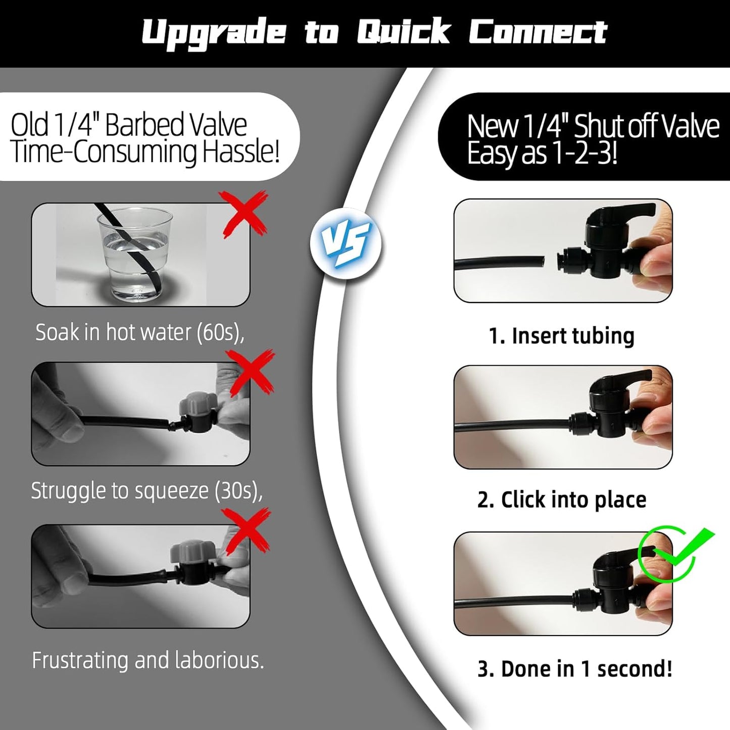 10 Pack Quick Connect 1/4" Drip Irrigation Shut Off Valve, Universal Drip Irrigation Tubing Coupling Valve, Leak Free Connector Locking Fitting for Sprinkler or Drip Irrigation System